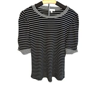 Mine Britton Womens Short Sleeve Striped Top Size M Feminine Minimalist Career